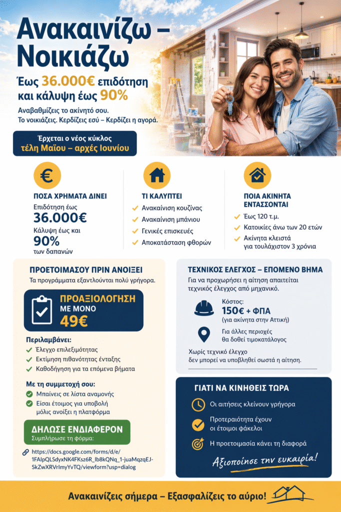 Ανακαινίζω – Νοικιάζω ΑΝΑΜΕΝΟΜΕΝΟ 06/2026