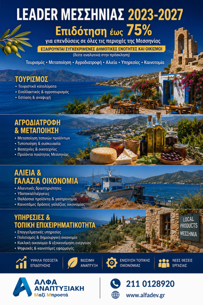 Πρόγραμμα LEADER Μεσσηνίας – Νέες Επιδοτήσεις για Επιχειρήσεις