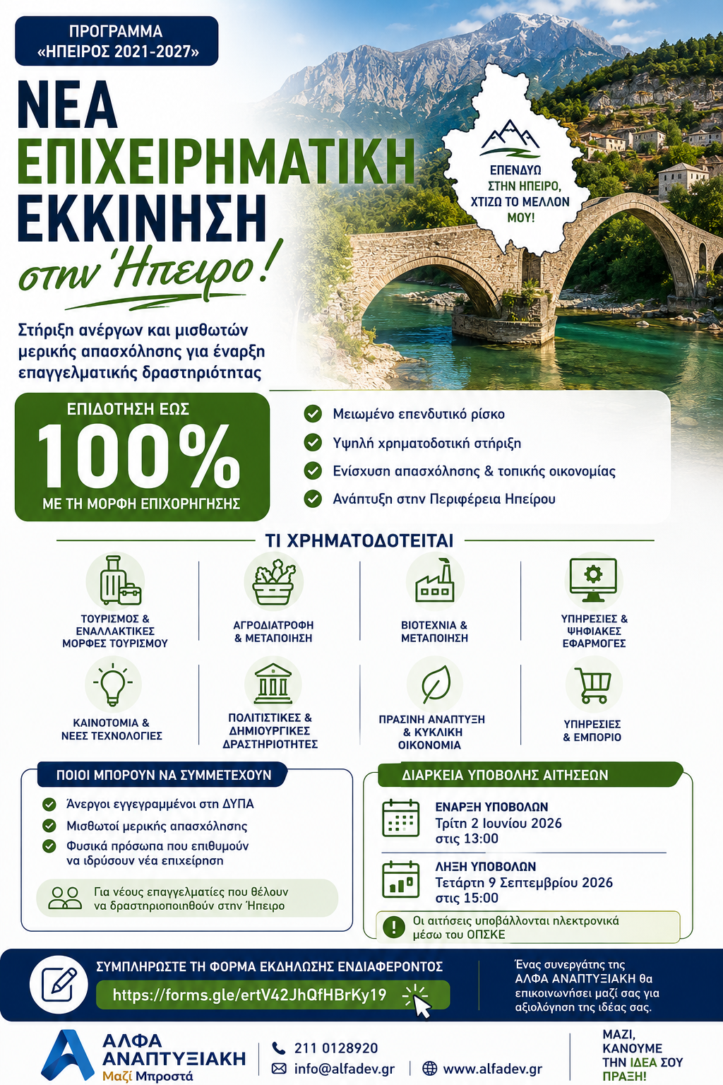 Νέα Επιχειρηματική Εκκίνηση στην Ήπειρο – Επιχορήγηση έως 100% για Νέες Επιχειρήσεις